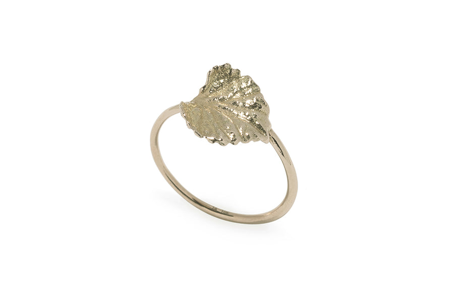 Viola Canadensis Single Leaf Ring With White Diamond