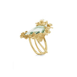 VIOLA CANADENSIS TWISTED SHANK RING IN YELLOW GOLD WITH GREEN AMETHYST
