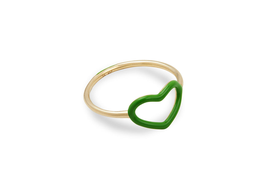 Anahata green enamel heart ring