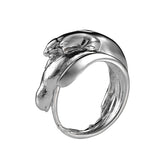 SWALLOW AND PANTHER RING IN SILVER