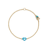 HEART BRACELET IN AQUA BLUE ENAMEL AND YELLOW GOLD