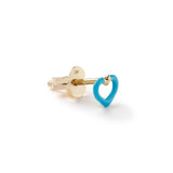 HEART EAR STUD IN AQUA BLUE ENAMEL AND YELLOW GOLD