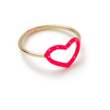 HEART RING IN PINK GLITTER ENAMEL AND YELLOW GOLD