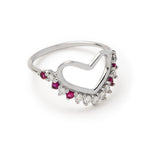 HEART RING IN WHITE GOLD WITH PAVÉ SET RUBIES & DIAMONDS