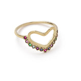 HEART RING IN YELLOW GOLD WITH RAINBOW GEMS