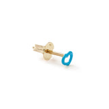 MINI HEART EAR STUD IN AQUA BLUE ENAMEL AND YELLOW GOLD