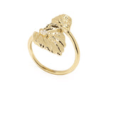 VIOLA CANADENSIS DOUBLE LEAF RING IN YELLOW GOLD WITH WHITE DIAMOND