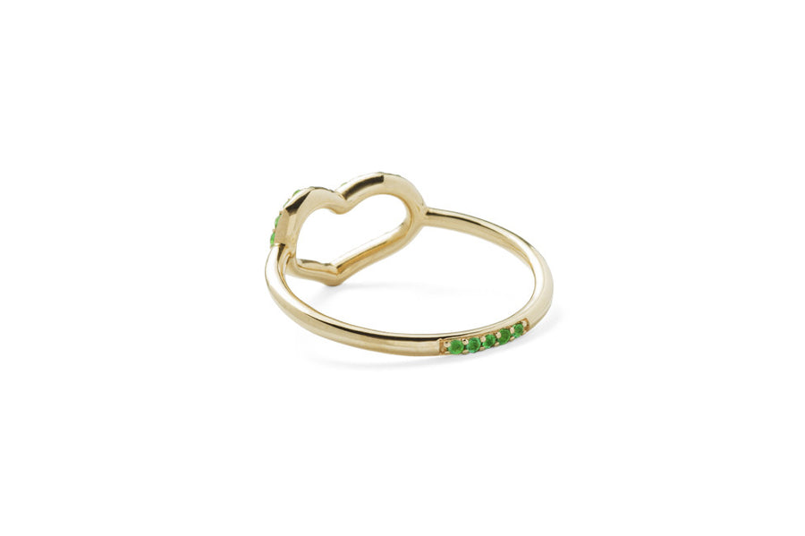 Single Heart Ring with Front & Back Pave Emeralds