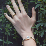 SHARK CUFF IN YELLOW GOLD WITH BAROQUE SOUTH SEA PEARL