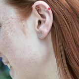 MINI HEART EAR STUD IN VIOLET ENAMEL AND YELLOW GOLD