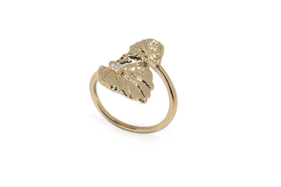 Viola Canadensis Double Leaf Ring With White Diamond
