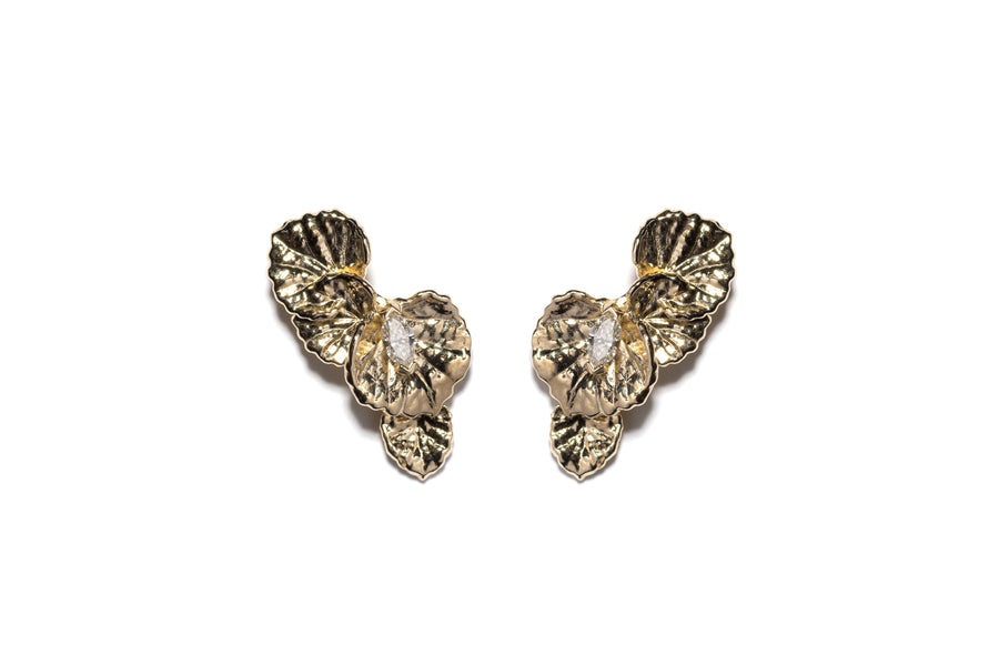 Viola Canadensis Multi-Leaf Earring With White Diamond