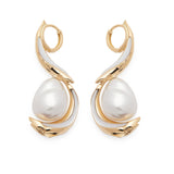 SHARK SPIRAL DROP EARRINGS IN YELLOW GOLD WITH PEARL