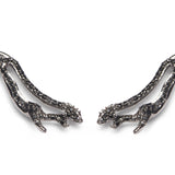PANTHER CUT OUT EARRING PAIR IN WHITE GOLD WITH BLACK DIAMOND PAVE