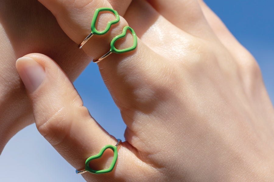 Anahata green enamel heart ring