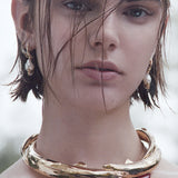 SHARK SPIRAL DROP EARRINGS IN YELLOW GOLD WITH PEARL