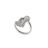 VIOLA CANADENSIS DOUBLE LEAF RING IN SILVER WITH WHITE RHODIUM